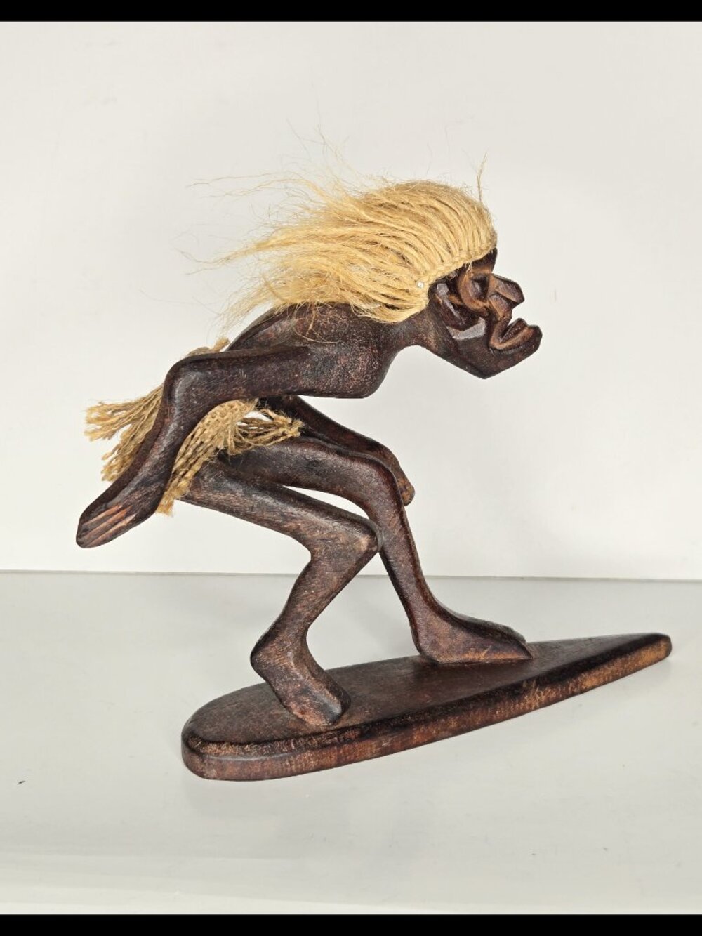 Wooden Primitive Surfing Tribal Statue Tiki Bar Figurine Surf Hand Carved Decor